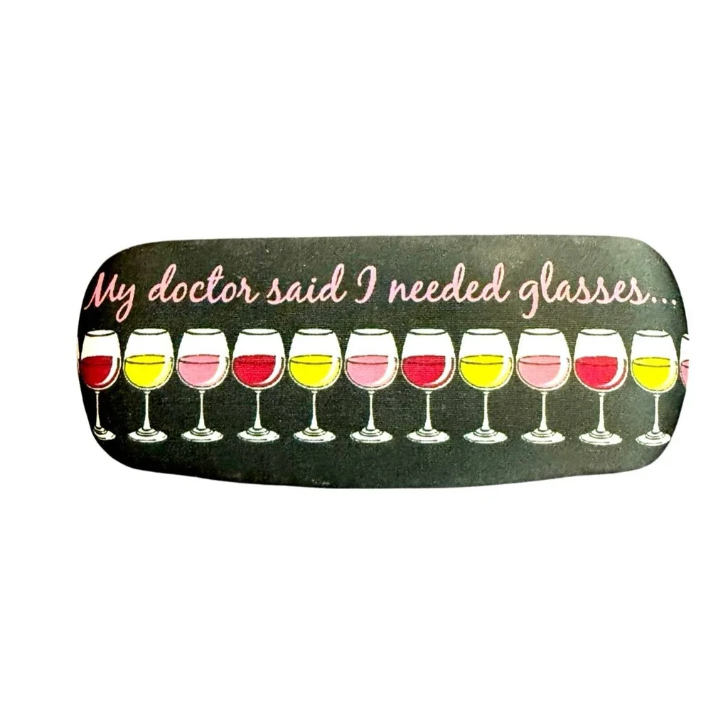 Multicolored Wine Glasses Drink Adult Hard Metal Clamshell Eyeglasses Case